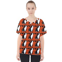  Bull In Comic Style Pattern - Mad Farming Animals V-neck Dolman Drape Top by DinzDas