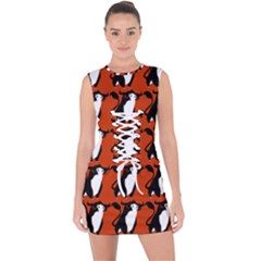  Bull In Comic Style Pattern - Mad Farming Animals Lace Up Front Bodycon Dress