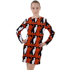  Bull In Comic Style Pattern - Mad Farming Animals Long Sleeve Hoodie Dress