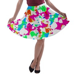 Bright Multicolored Abstract Print A-line Skater Skirt by dflcprintsclothing