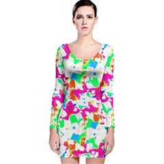 Bright Multicolored Abstract Print Long Sleeve Velvet Bodycon Dress