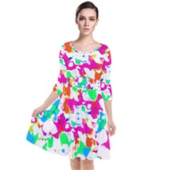 Bright Multicolored Abstract Print Quarter Sleeve Waist Band Dress