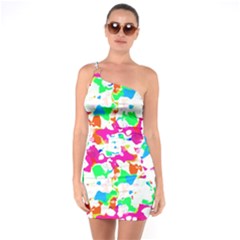 Bright Multicolored Abstract Print One Soulder Bodycon Dress