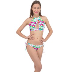 Bright Multicolored Abstract Print Cross Front Halter Bikini Set by dflcprintsclothing