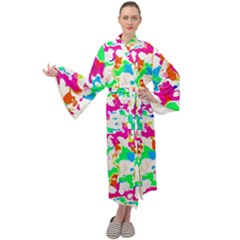 Bright Multicolored Abstract Print Maxi Velour Kimono by dflcprintsclothing