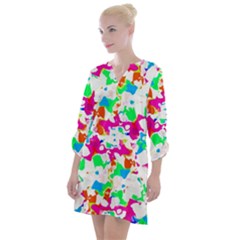 Bright Multicolored Abstract Print Open Neck Shift Dress