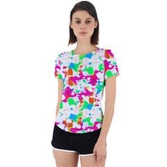 Bright Multicolored Abstract Print Back Cut Out Sport Tee