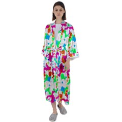 Bright Multicolored Abstract Print Maxi Satin Kimono by dflcprintsclothing