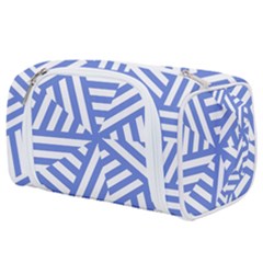 Geometric Blue And White Lines, Stripes Pattern Toiletries Pouch by Casemiro