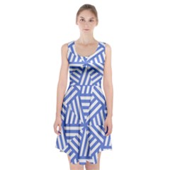 Geometric Blue And White Lines, Stripes Pattern Racerback Midi Dress by Casemiro