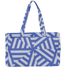 Geometric Blue And White Lines, Stripes Pattern Canvas Work Bag by Casemiro