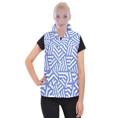 Geometric Blue And White Lines, Stripes Pattern Women s Button Up Vest by Casemiro