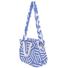 Geometric Blue And White Lines, Stripes Pattern Rope Handles Shoulder Strap Bag by Casemiro