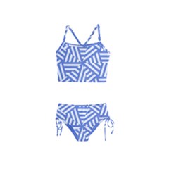 Geometric Blue And White Lines, Stripes Pattern Girls  Tankini Swimsuit by Casemiro