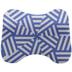 Geometric Blue And White Lines, Stripes Pattern Head Support Cushion by Casemiro