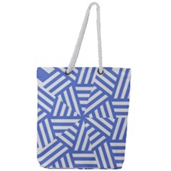 Geometric Blue And White Lines, Stripes Pattern Full Print Rope Handle Tote (large) by Casemiro