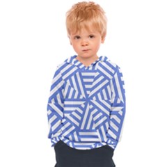 Geometric Blue And White Lines, Stripes Pattern Kids  Overhead Hoodie