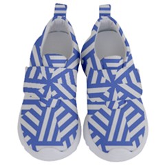 Geometric Blue And White Lines, Stripes Pattern Kids  Velcro No Lace Shoes by Casemiro