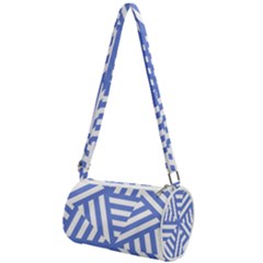 Geometric Blue And White Lines, Stripes Pattern Mini Cylinder Bag