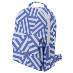 Geometric Blue And White Lines, Stripes Pattern Flap Pocket Backpack (small) by Casemiro