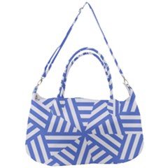 Geometric Blue And White Lines, Stripes Pattern Removal Strap Handbag by Casemiro