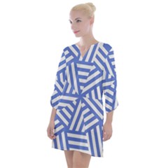 Geometric Blue And White Lines, Stripes Pattern Open Neck Shift Dress by Casemiro