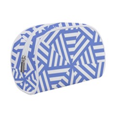 Geometric Blue And White Lines, Stripes Pattern Makeup Case (small)