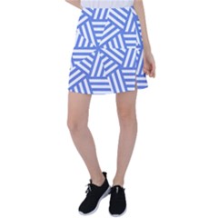 Geometric Blue And White Lines, Stripes Pattern Tennis Skirt