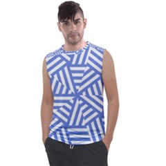 Geometric Blue And White Lines, Stripes Pattern Men s Regular Tank Top