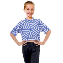 Geometric Blue And White Lines, Stripes Pattern Kids Mock Neck Tee