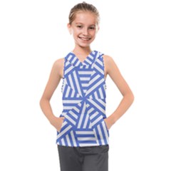 Geometric Blue And White Lines, Stripes Pattern Kids  Sleeveless Hoodie