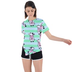 Cow Pattern Asymmetrical Short Sleeve Sports Tee