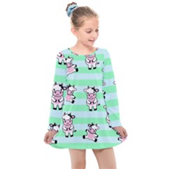 Cow Pattern Kids  Long Sleeve Dress by designsbymallika