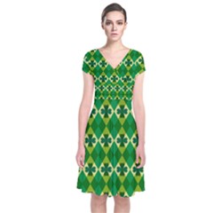 St Patricks Pattern Short Sleeve Front Wrap Dress by designsbymallika