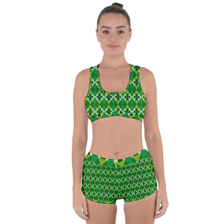 St Patricks Pattern Racerback Boyleg Bikini Set