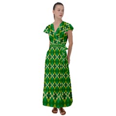 St Patricks Pattern Flutter Sleeve Maxi Dress by designsbymallika