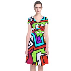 Graffitti Pattern Short Sleeve Front Wrap Dress