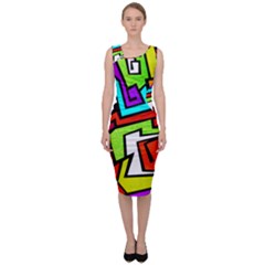 Graffitti Pattern Sleeveless Pencil Dress