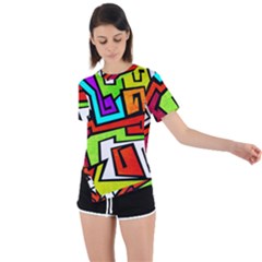 Graffitti Pattern Asymmetrical Short Sleeve Sports Tee