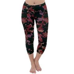 Red Dark Camo Abstract Print Capri Winter Leggings 