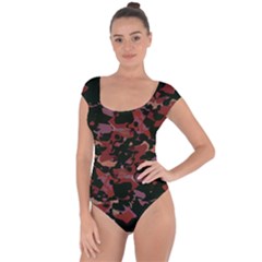 Red Dark Camo Abstract Print Short Sleeve Leotard  by dflcprintsclothing