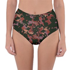 Red Dark Camo Abstract Print Reversible High-waist Bikini Bottoms by dflcprintsclothing