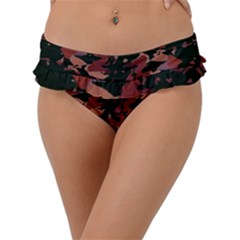 Red Dark Camo Abstract Print Frill Bikini Bottom by dflcprintsclothing