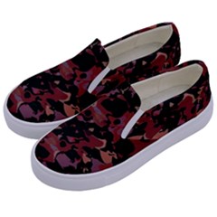 Red Dark Camo Abstract Print Kids  Canvas Slip Ons by dflcprintsclothing