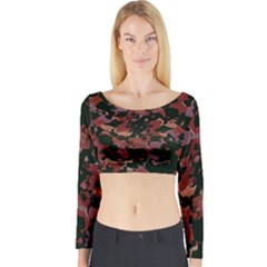 Red Dark Camo Abstract Print Long Sleeve Crop Top