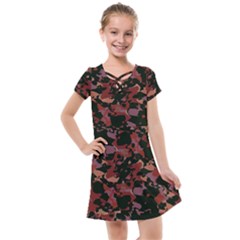 Red Dark Camo Abstract Print Kids  Cross Web Dress