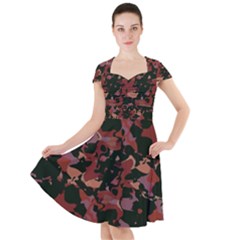 Red Dark Camo Abstract Print Cap Sleeve Midi Dress by dflcprintsclothing