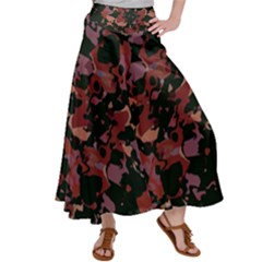 Red Dark Camo Abstract Print Satin Palazzo Pants by dflcprintsclothing