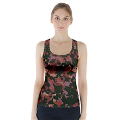 Red Dark Camo Abstract Print Racer Back Sports Top