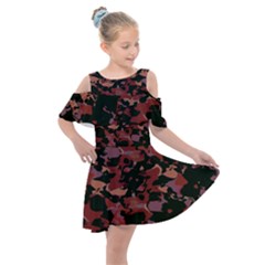 Red Dark Camo Abstract Print Kids  Shoulder Cutout Chiffon Dress